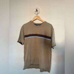 Vintage Y2K Casual Tan and Brown Striped Men's Tee